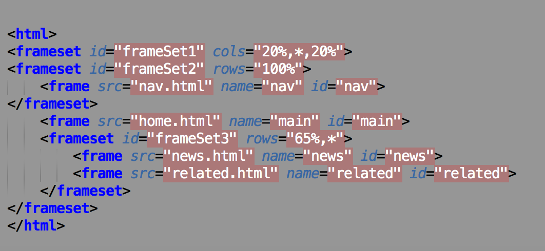 screenshot of html for frames